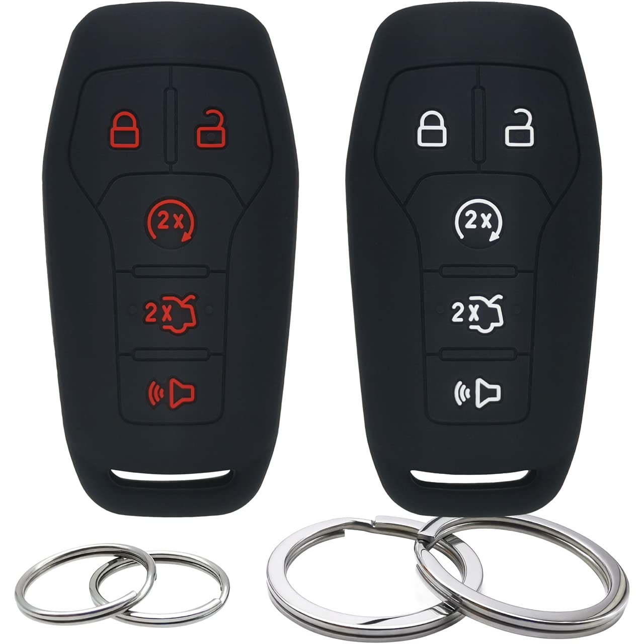 GFDesign 2 Pcs Silicone Key Fob Cover Remote Case Keyless Protector Compatible with Ford Edge Expedition Explorer Fusion F-150 F-250 F-350 Super Duty Mustang Lincoln MKC MKX MKZ 5 Buttons (Black)