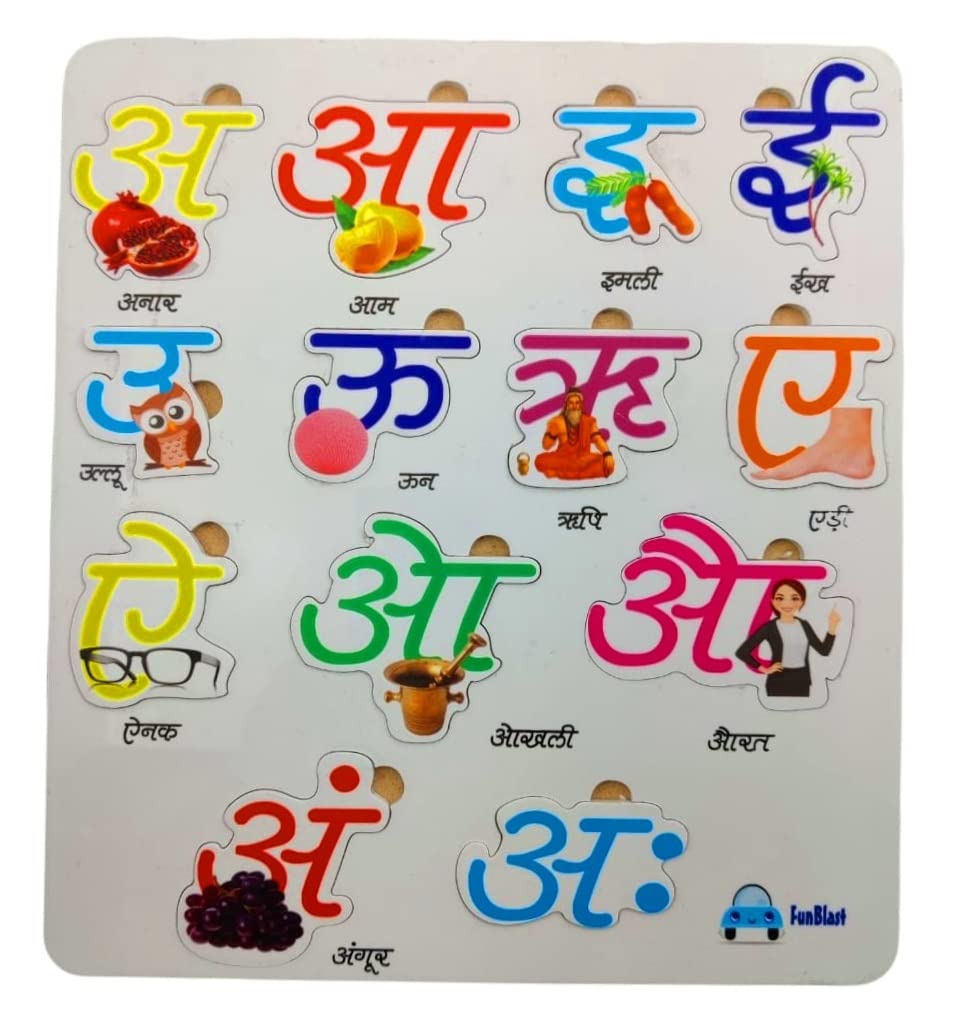 FunBlast Hindi Alphabet Learning Board- Hindi Consonant Puzzles Montessori Digital Board with Knob| Hindi Varnmala Learning Kit for Kids,Boys,Girls