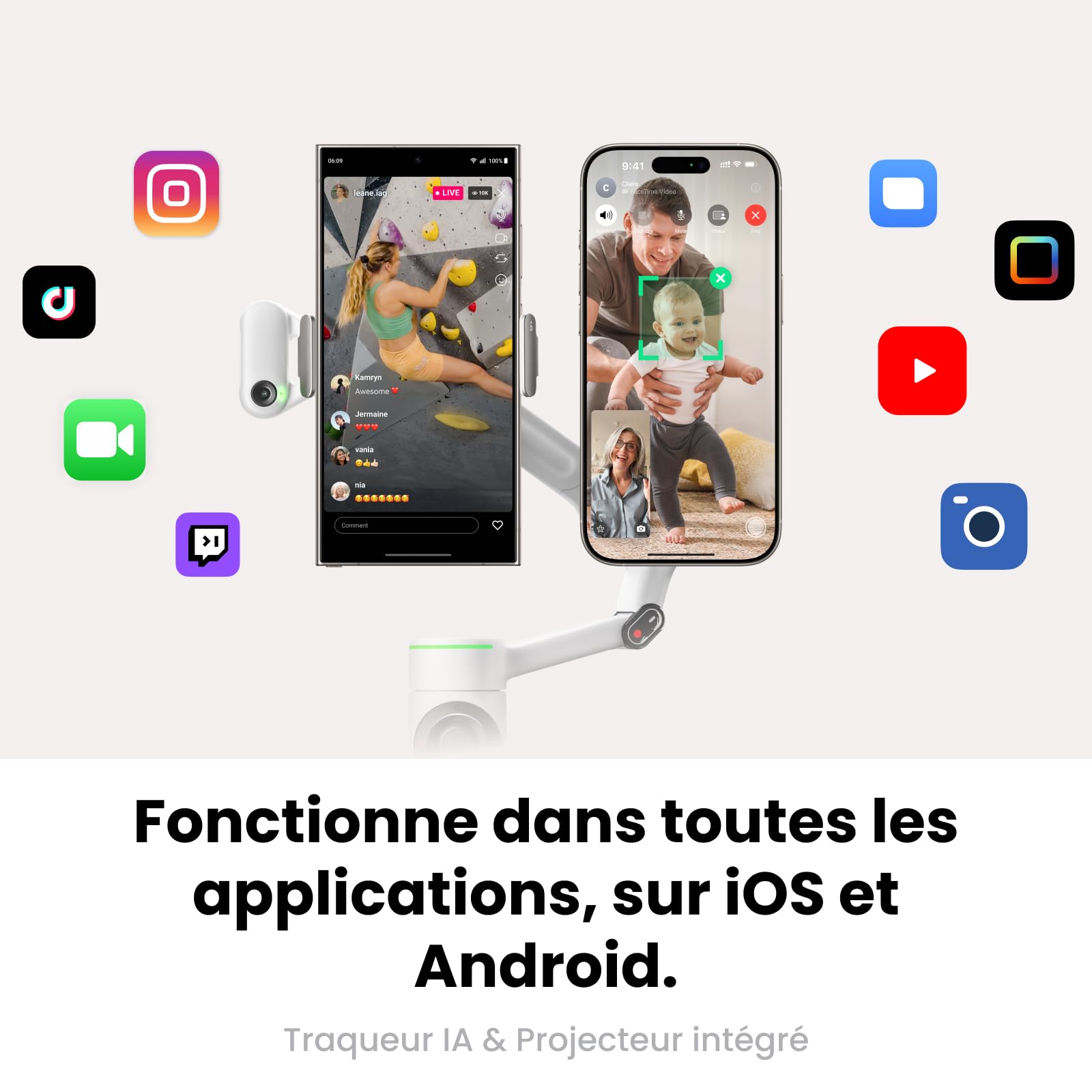 Insta360 Flow 2 Pro Gris - Stabilisateur Smartphone IA avec Suivi natif iPhone, Android, Gimbal avec Suivi à 360°, trépied et Perche à Selfie intégrés, léger et Portable pour vlog et Voyage
