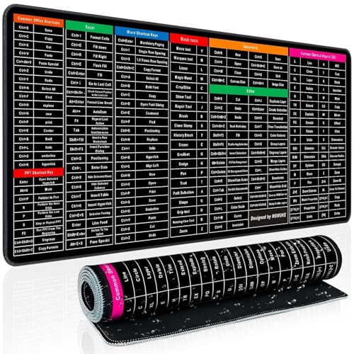 Image of Anti-Slip Keyboard Pad with Office Software Shortcuts Pattern, Clear Extended Large Cheat Sheet Mouse Pad, Large Rubber Base Mice Smooth Cloth Desk Mat, Excel Shortcut Keys Mouse Pad (80x30cm)