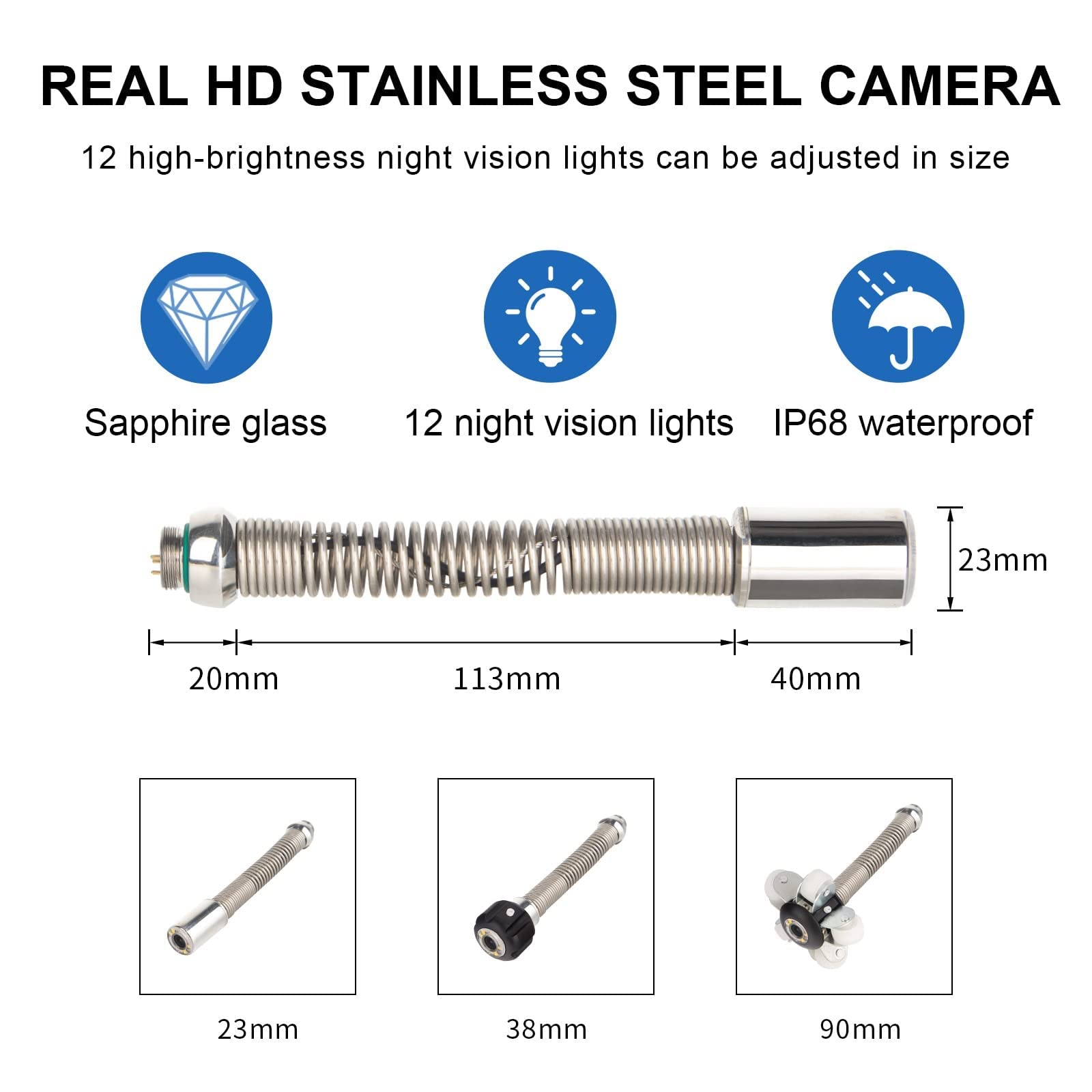 Kanalkamerakopf-Zubehör, selbstnivellierend, 512 Hz, Sonde-Sender für Industrierohre, Endoskop-Inspektionskamera mit Rad und Schutzhülle (Durchmesser: 23 mm)