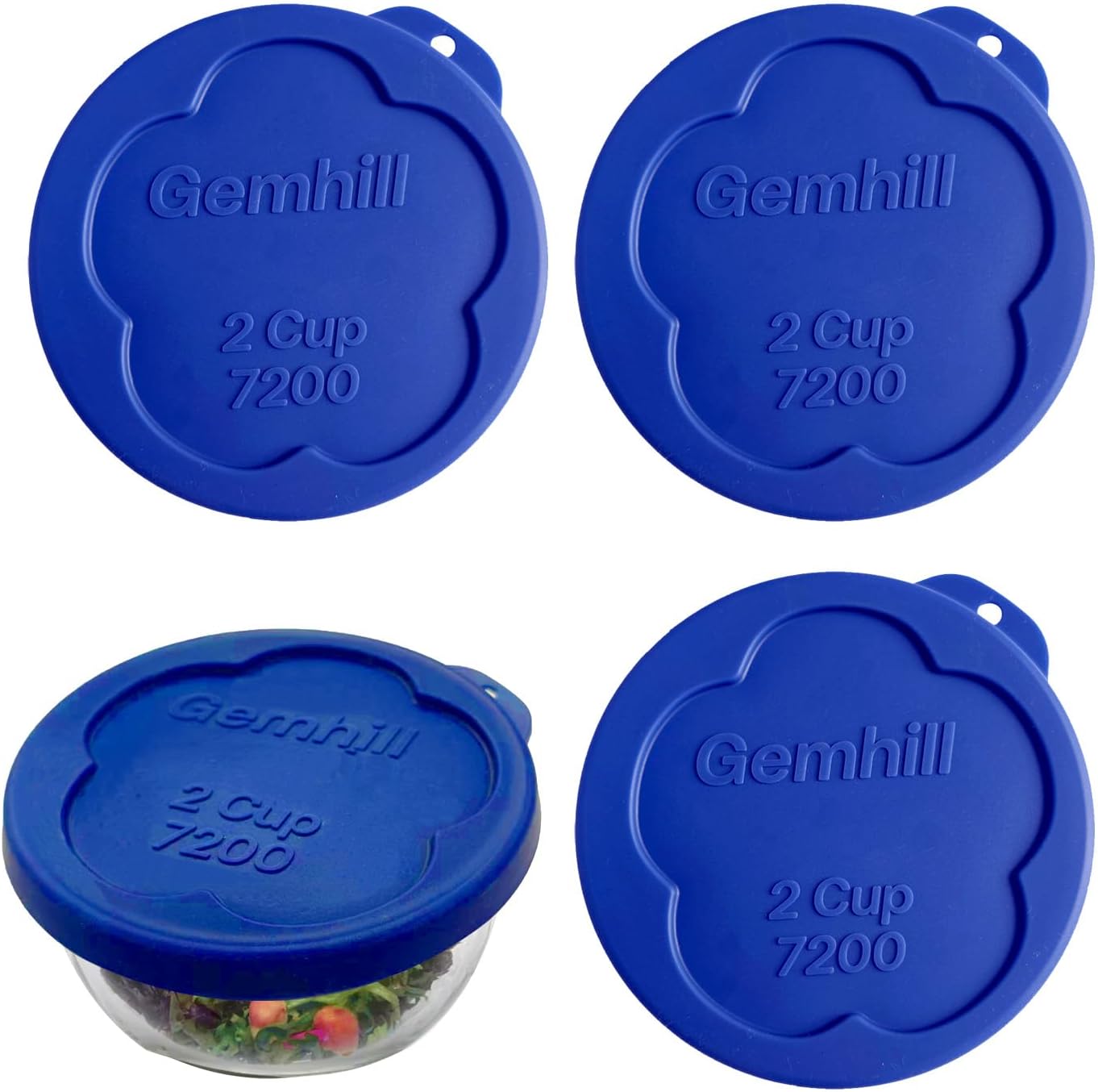 2 Cup Round Silicone Replacement Lids for Pyrex Bowls, Blue 4pcs | Fits Pyrex 7200-PC & Anchor Hocking bowls; BPA-free, Leakproof, Airtight Seal, Dishwasher & Freezer safe, Bowls not included