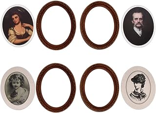 iLAND Miniature Dollhouse Accessories for Victorian Dollhouse Furniture, Frames w/ Printed Classical Paintings Set (4 Dark Brass Oval Frames w/ 4 Portraits)