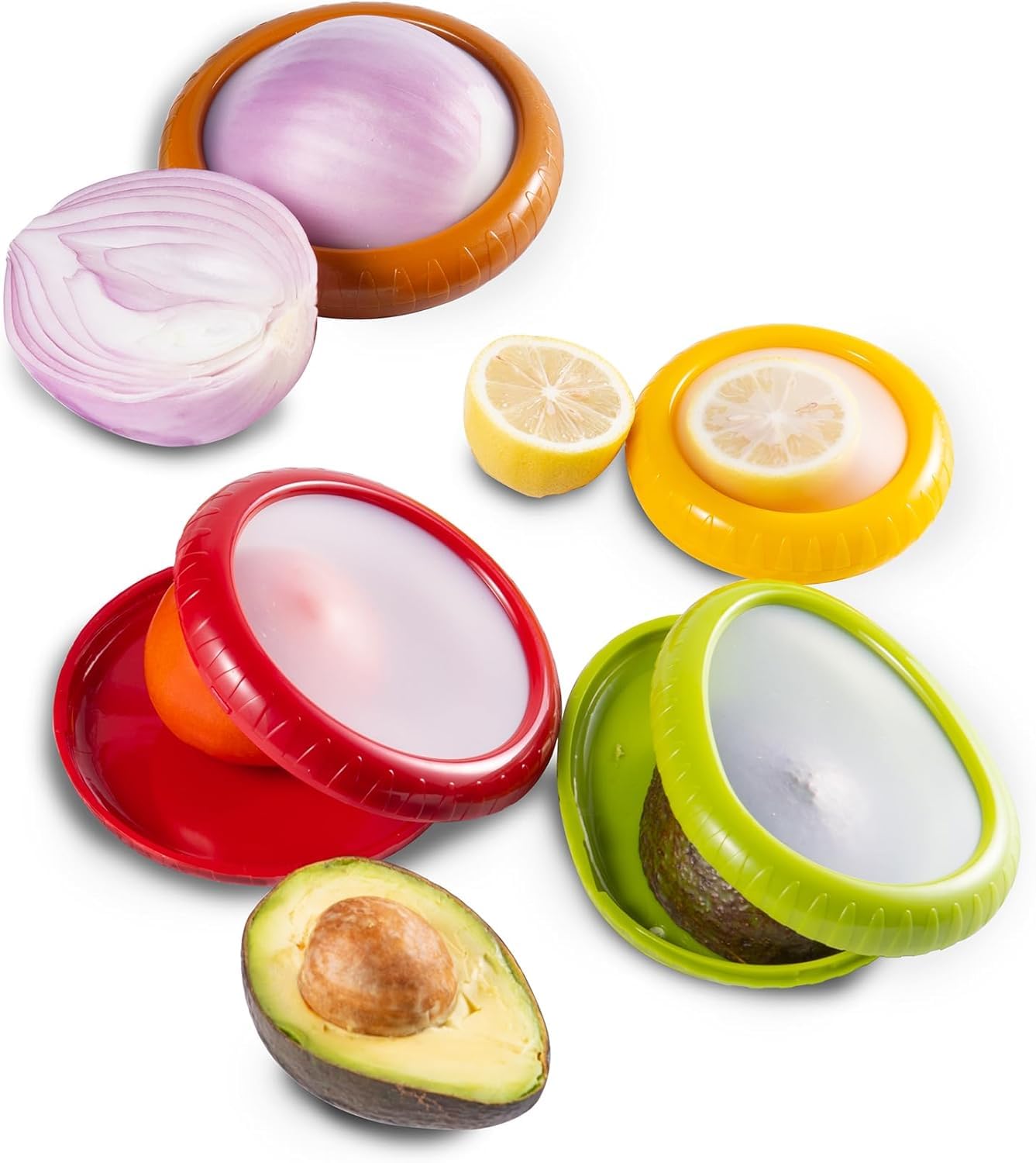 4Piece Set Avocado Saver and Onion Storage,Silicone Food Storage Containers, Multifunctional and Perfect for Lemons, Cheese, Tomatoes, Potatoes, Garlic