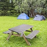 Picnic Table Cover with Bench Covers, 3-Piece Set Vinyl Elastic Fitted Rectangle Waterproof Picnic T