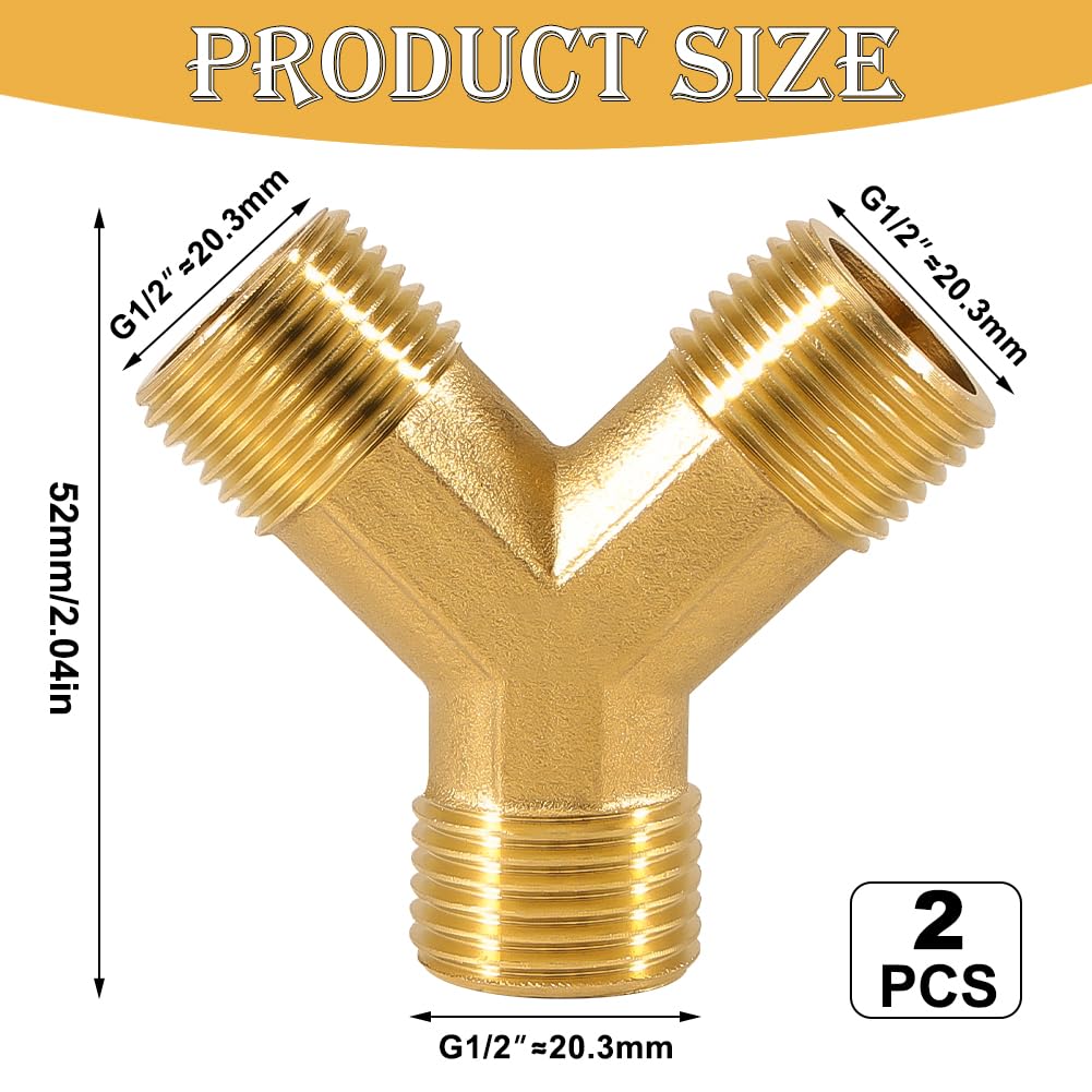 2 raccordi a Y per tubi a Y a 3 vie, raccordo a Y da 1/2", in ottone, G1/2", AG x AG x AG Y, distributore a Y, per tubo di alimentazione dell'acqua, aria, olio