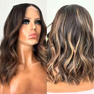 Highlight Honey Blonde Color Short Bob Lace Front Wig Brazilian Remy Human Hair Pixie Cut 13X6 Frontal Wigs For Women Pre Plucked 150% Density 16Inch