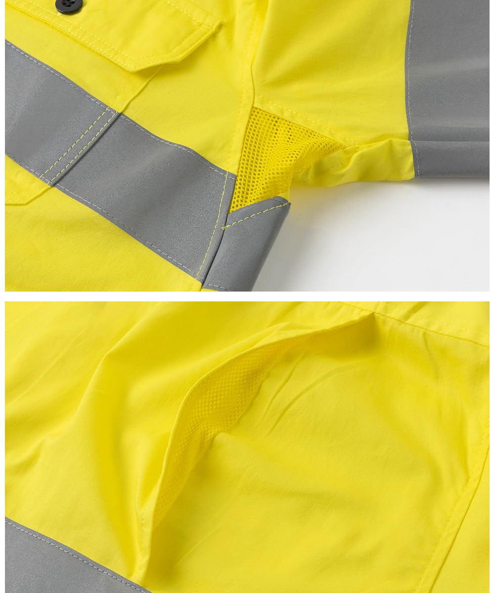 Camicia Uomo da Lavoro Meccanico Polo a Maniche Lunghe Abbigliamento da Lavoro ad Alta visibilità Camice Blu Divisa da Lavoro con 2 Tasche