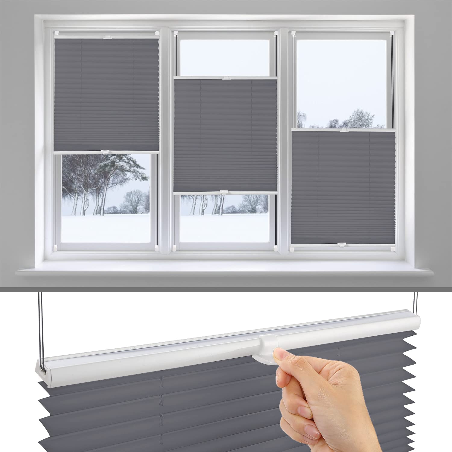 Eurohome Tenda plissettata grigia, 100 x 130 cm, fissaggio Klemmfix senza fori, per finestre