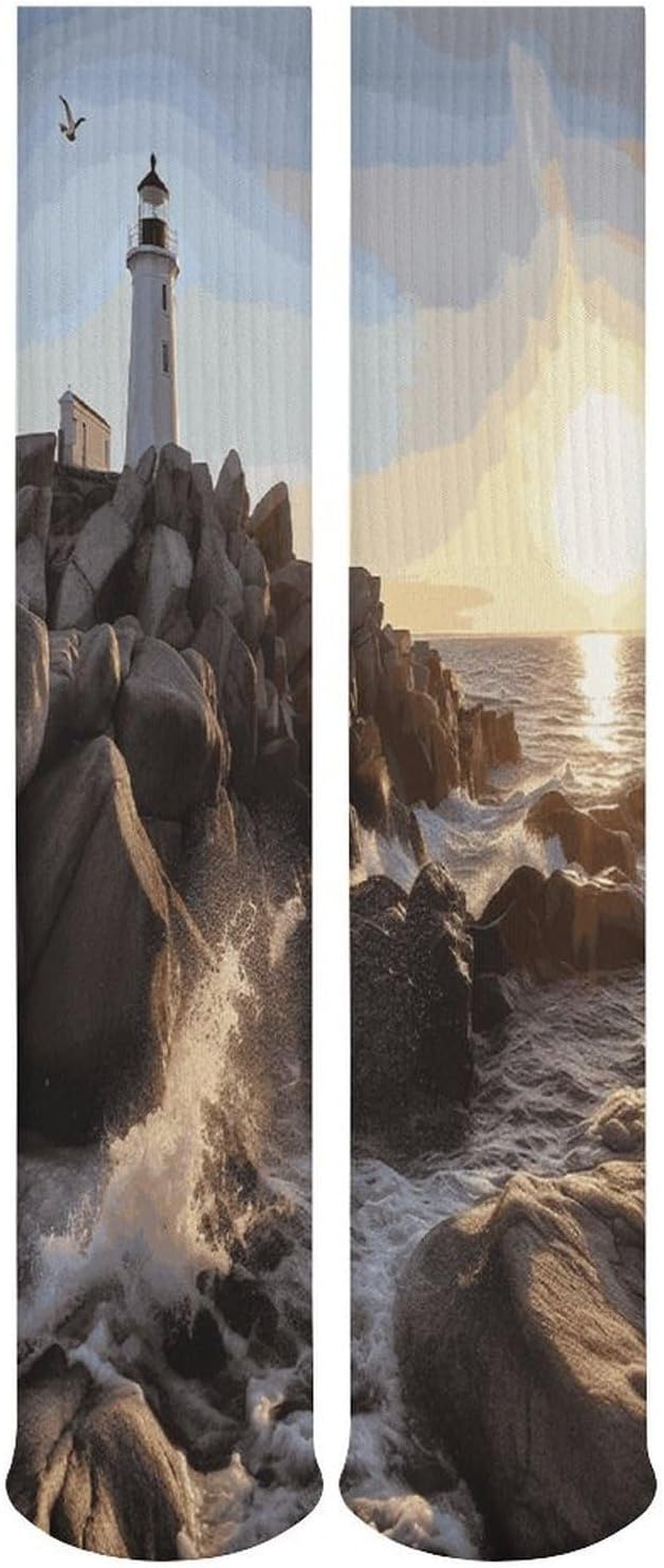 Lighthouse Rocks Seaside Knee High Socks Cozy Knee High Socks Soft Mid-Length Sock for All Seasons Daily Wear Adult