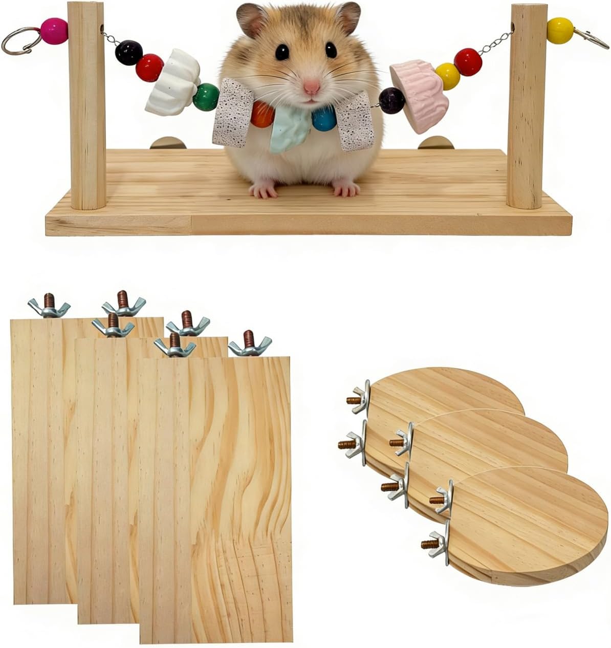 Chinchilla Ledges Wood Sets, Hamster Wooden Stand Platform with Lava Ledge Blocks Chew Toys Small Animal Cage Accessories for Rat Gerbil Guinea Pig Chipmunk Squirrel Mouse