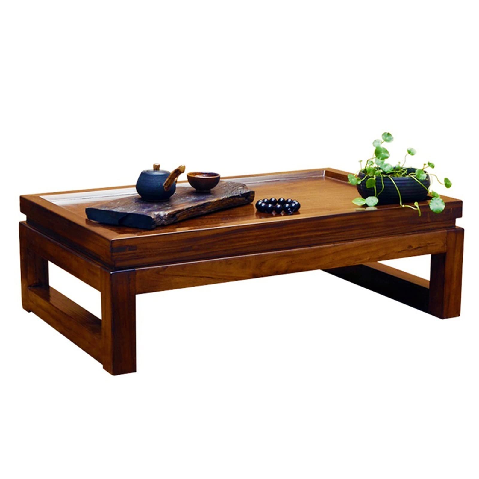Table basse en tatami bois massif marron avec pieds robustes