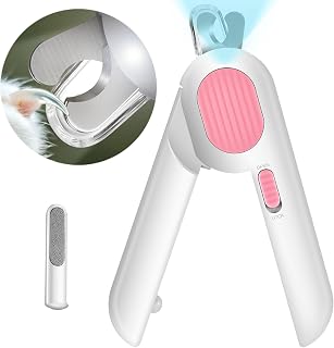 Odoland Cat Nail Clipper with LED Light and Nail File, Dog Claw Trimmer with Bright Light to Avoid Excessive Cutting - Pet Grooming Tool for Tiny Dog Cat Kitten Bunny Rabbit Pink
