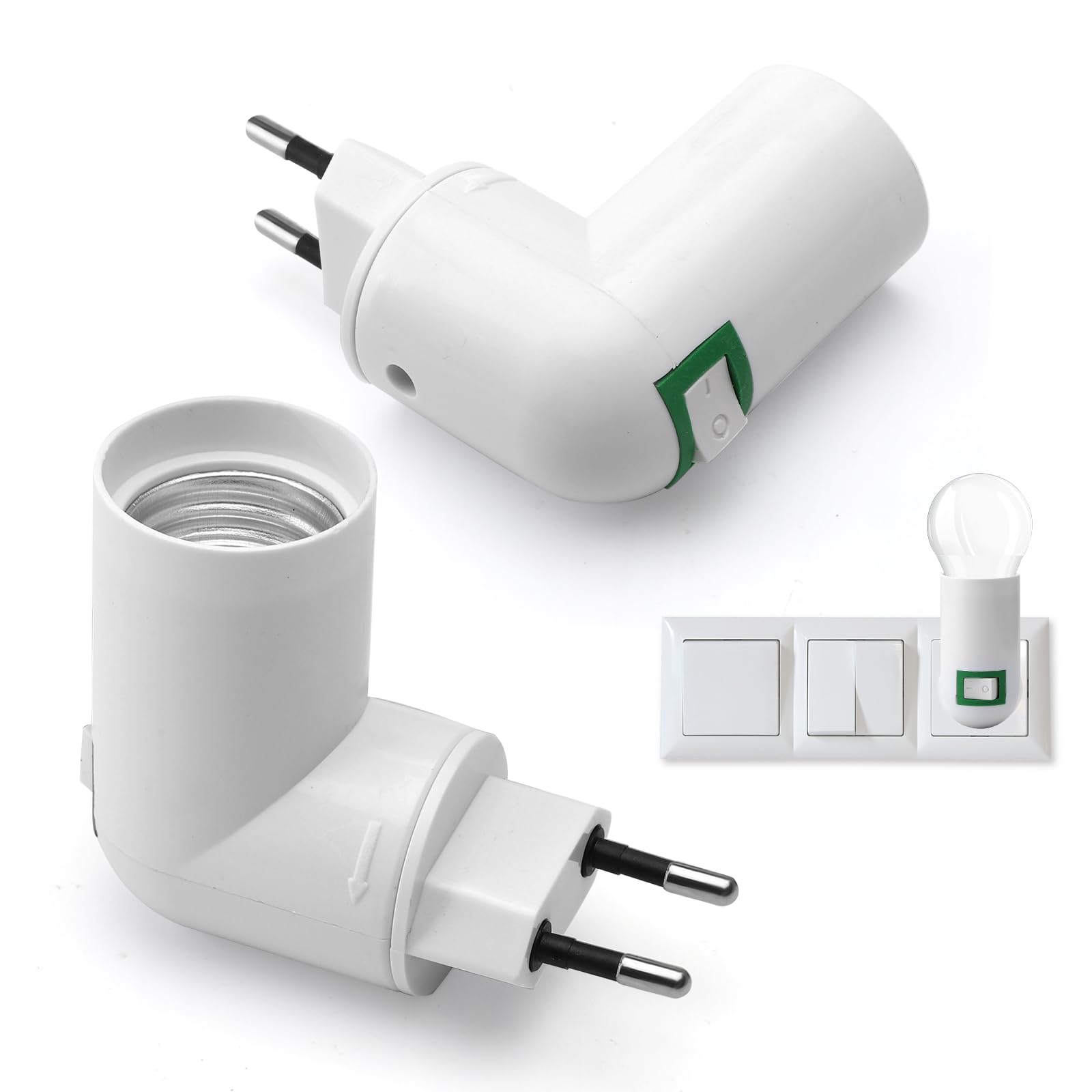 HENGBIRD 2 sztuki oprawek E27 do lampy 360° regulowana oprawa lampy z przełącznikiem, wtyczka EU, gniazdo wtykowe do żarówki, lampy ściennej, adapter cokołowy, lampa kuchenna, konwerter