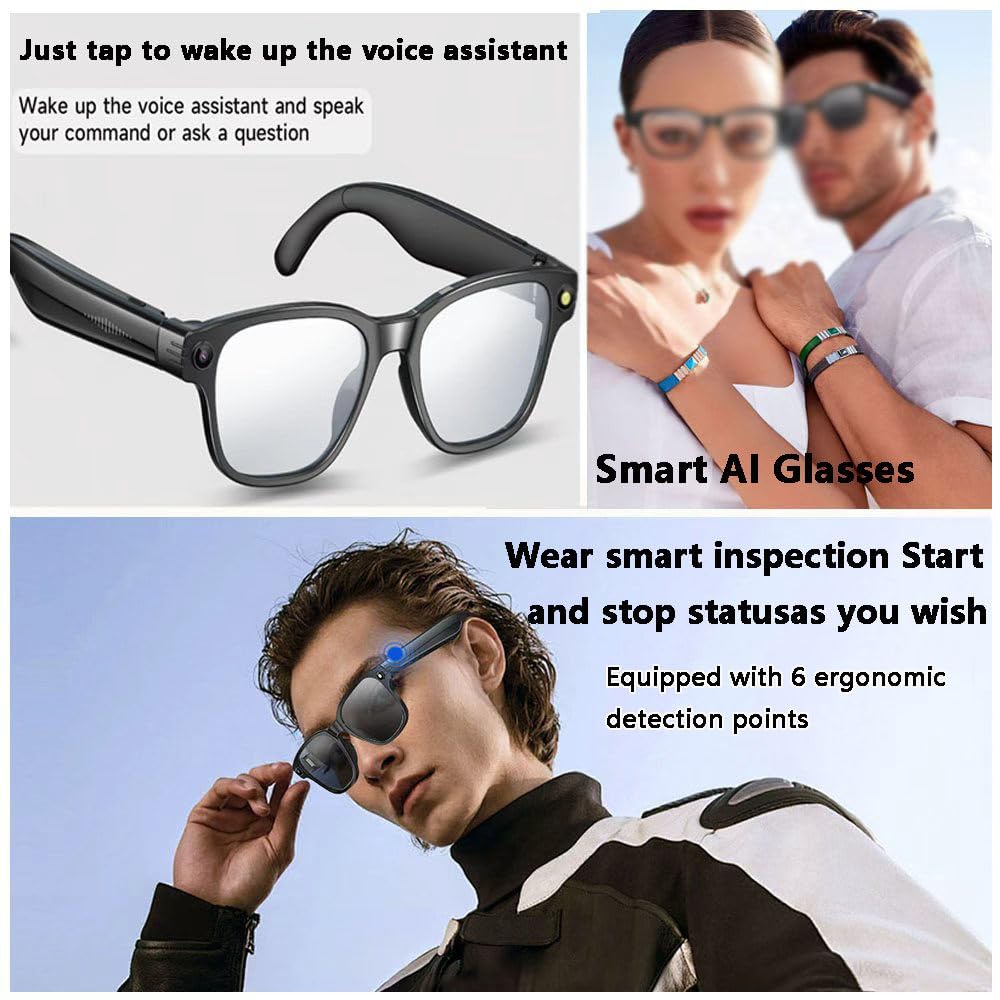 Lunettes intelligentes pour caméra HD avec appel Bluetooth, assistant vocal, lecteur de musique, contrôle tactile – Parfait pour les voyages, le travail et les activités de plein air