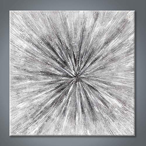 Gray Abstract Canvas Wall Art: Modern Graphic Painting Artwork Hand Painted Picture For Bedroom (36 X 36'' X 1 Panel) #TOP13