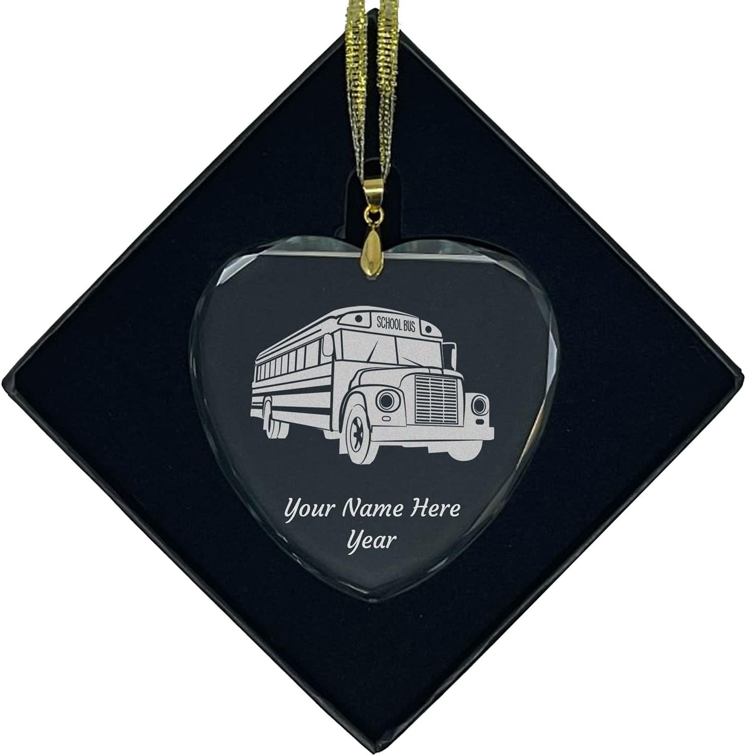 LaserGram Personalized Glass Christmas Ornament, School Bus, Custom Laser Engraved Gift Idea (Oval Shape)