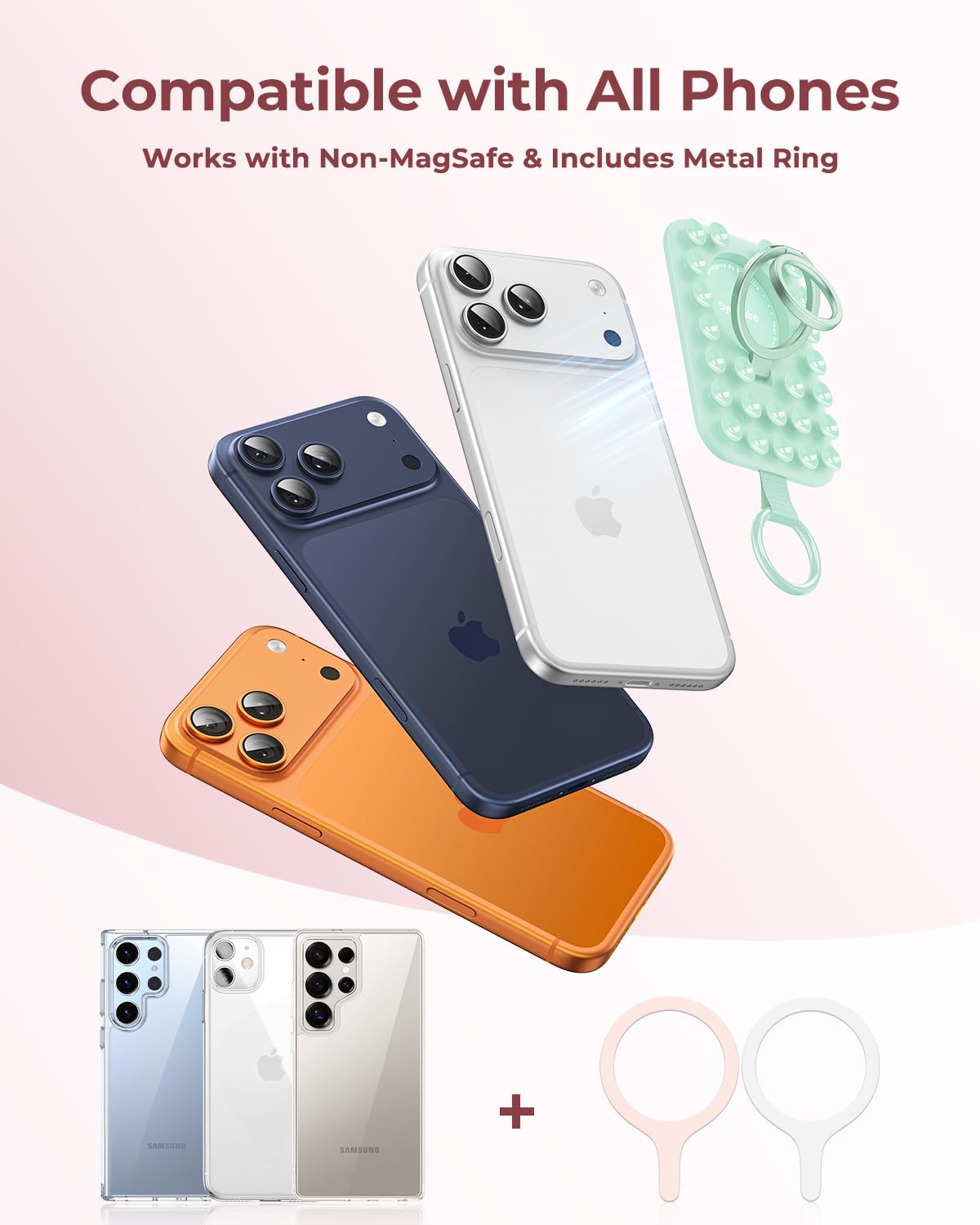 Syncwire Magnetic Suction Phone Mount for MagSafe, Silicone Octo Cup Buddy Sticky Grip Ring Holder, Hands-Free/Selfie/Video for TikTok & Instagram Influencer/Creator, iPhone Compatible,Mint Green