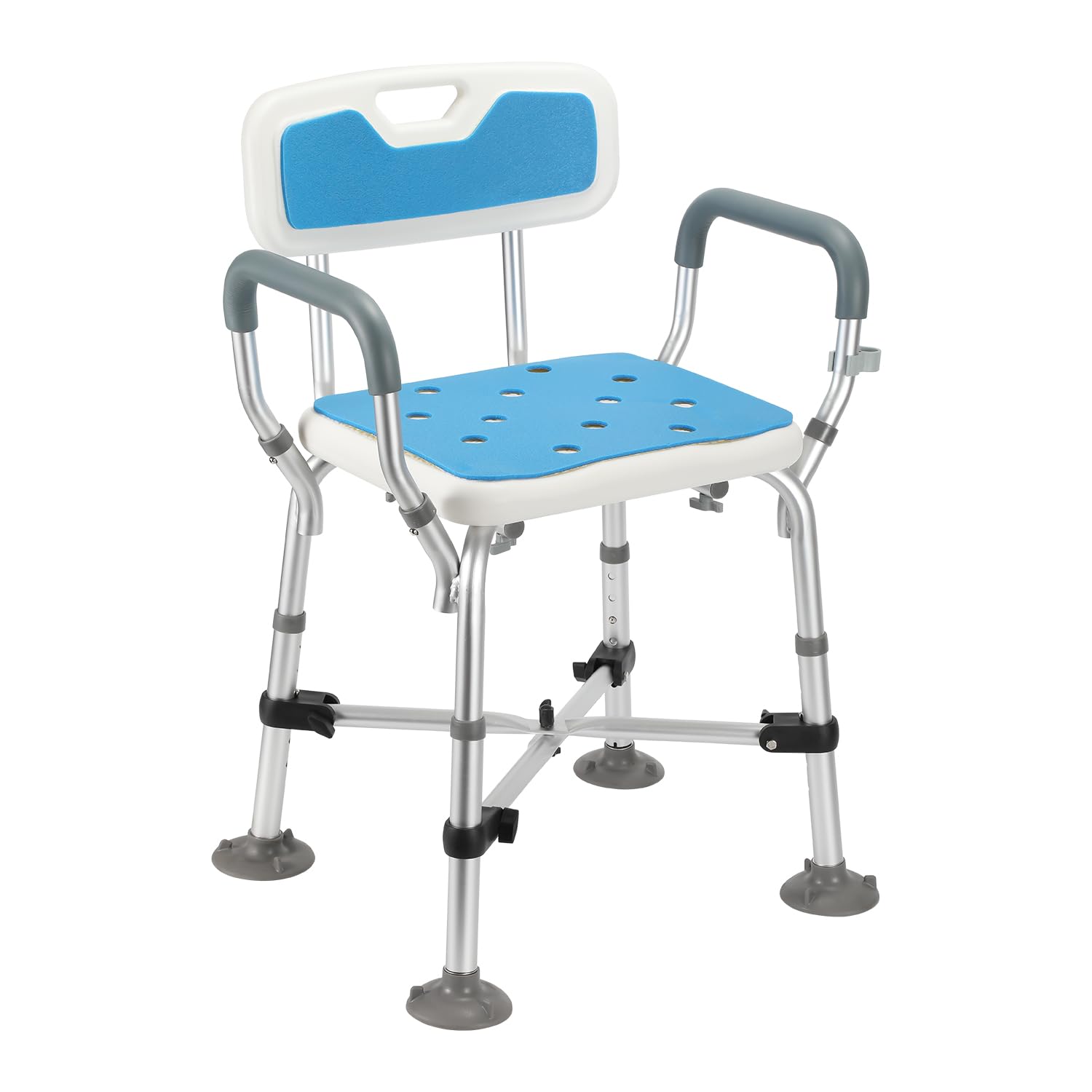 Randaco Taburete de Ducha para Personas Mayores,con viga Transversal Doble Reforzada y cojín,Antideslizante,Silla Ducha Mayoresaltura Regulable,para Personas Mayores