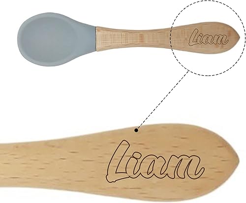 Miniatura 7 de Juego de babero y cuchara de silicona personalizado con nombre personalizado, bebésniños pequeños, duradero, ajustable, con bolsillo para bebé niño