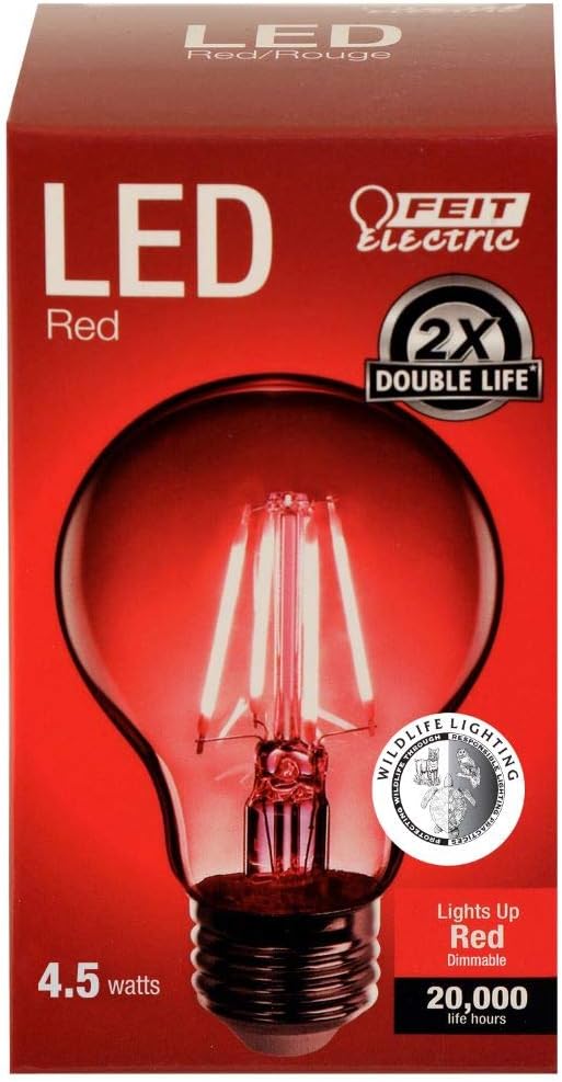 Feit Electric A19/TR/LED/6 25W Equivalent Dimmable Clear Glass Filament Colored LED Light Bulbs, Red, 6-Pack, 2.4" D x 4" H