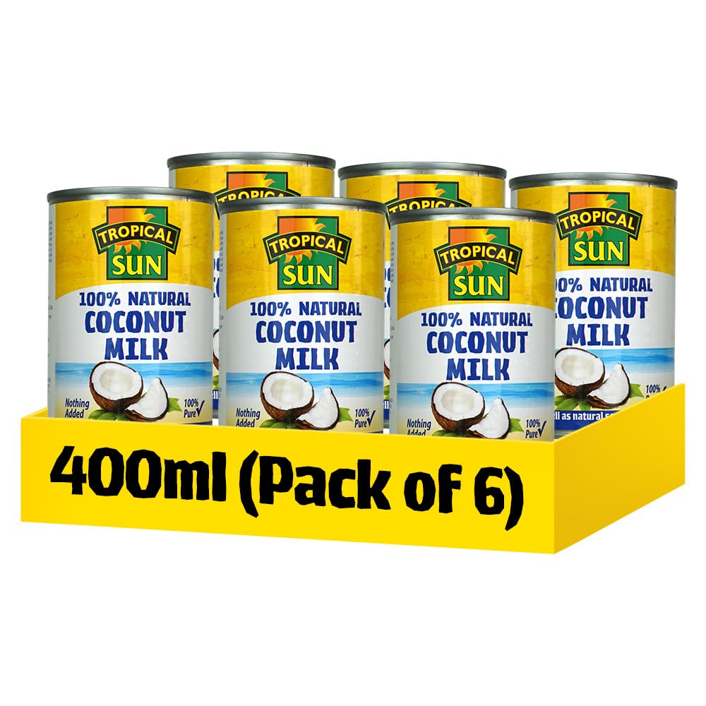 Tropical Sun Coconut Milk 400ml Pack of 6 | 100% Natural Canned Milk from Fresh Coconuts | Rich & Creamy Gluten-Free,Dairy-Free, for Cooking, Baking, Curries & Smoothies