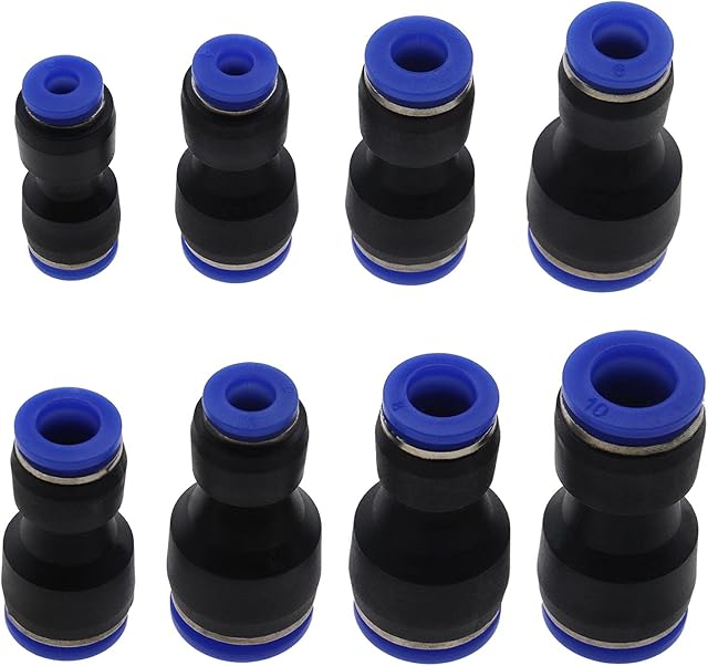 24x Plastic Pneumatic Push to Connect Fittings Tube Straight Fitting Reducer Adapter Quick Release Fit Air Water Lines Hose