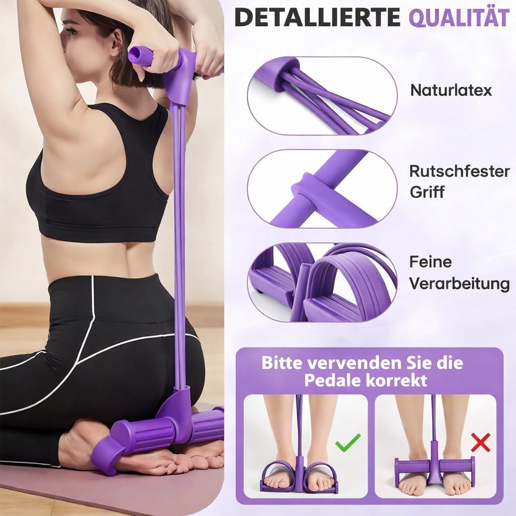 ghfdaz all in One Attrezzo per Addominali, Corde Elastiche 8 Tubi, Addominali Attrezzi, Elastico per Esercizi per Gambe, Addome e Allenamento Casa,Style1-Purple