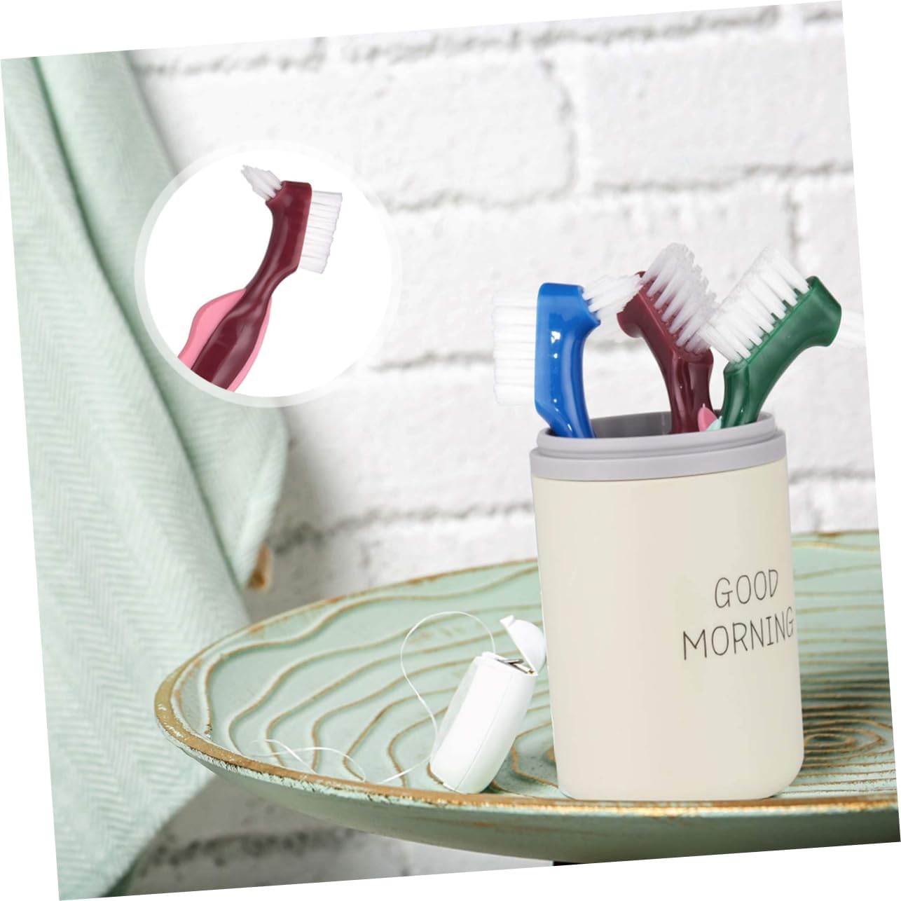 VALICLUD 3pcs Double Head Denture Toothbrush Hard Bristles Non Slip Handle False Teeth Cleaner for Adult Denture Care Red Green Blue