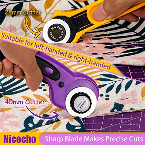 Nicecho Rotary Cutter Set,Nicecho Sewing Quilting Supplies,45Mm & 28 Mm Fabric Cutters,8 Rotary Cutter Blades,A3 Cutting Mat For Sewing,6X12 & 2.5X12 In Quilting Rulers,Ideal Quilt Kits For Lovers & Beginners thumb #1