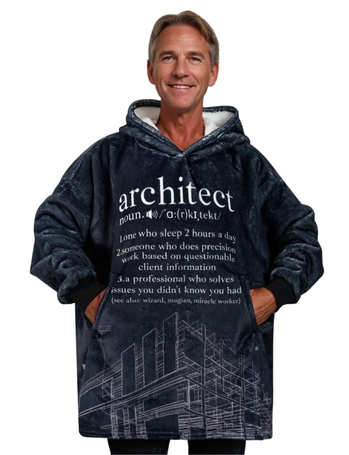Architect Gifts, Wearable Flannel Architect Blanket Hoodie, Super Soft Warm Cozy with Giant Pocket, Funny Gifts on Birthday and Christmas - One Size Fits Most