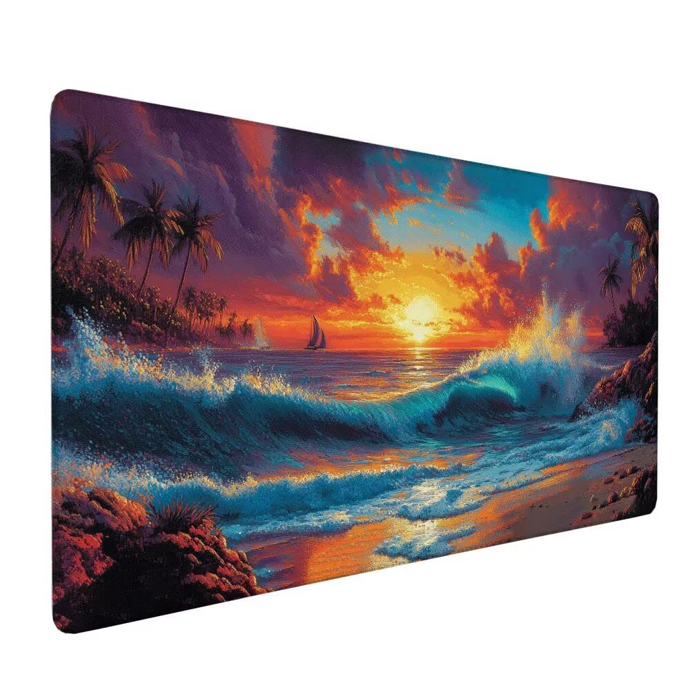 Giapponese Tappetino Mouse XXL 1000x500x3mm, Gaming Tappetino Mouse Onde Mousepad con Base in Impermeabile Gomma Antiscivolo per Tastiera, PC, Computer Ufficio Idea Regalo per Festa del Papà X-914