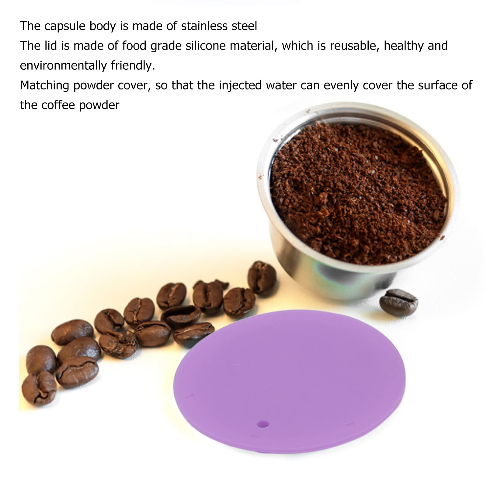 Relleno De Café Recargable, Taza De Cápsula De Café Recargable Reutilizable De Acero Inoxidable, Juego De Taza De Filtro De Café Reutilizable De Cápsulas De Café con Cubierta De Polvo(Purple)