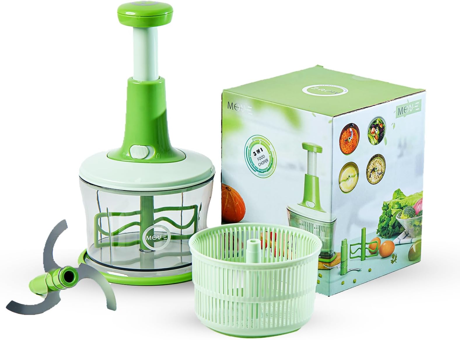 MOVE ON 1100 ML 3 in 1 push chopper with strong base and high capacity storage salad maker lettuce cutter and vegetable chopper