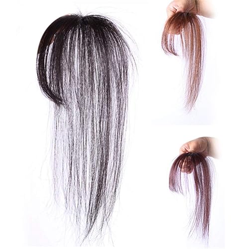 Miniatura 2 de Mini cabello humano claro clip en parte superior recta con flecos postizo con sienes negro y marrón