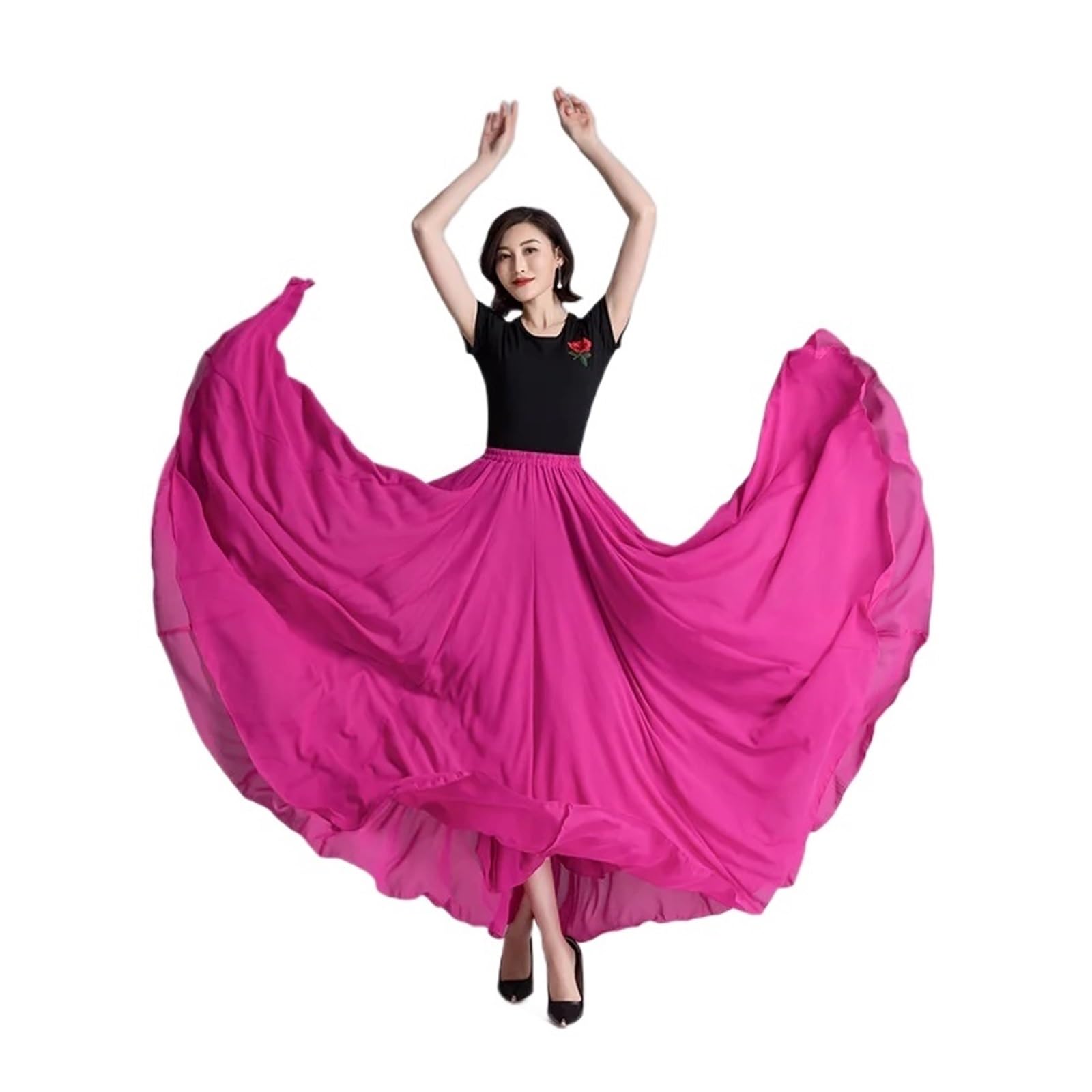 Falda larga para practicar danza, Falda de danza del vientre con vuelo de 720 grados for mujer, práctica de bailarina, multicolor, 80-100 cm
