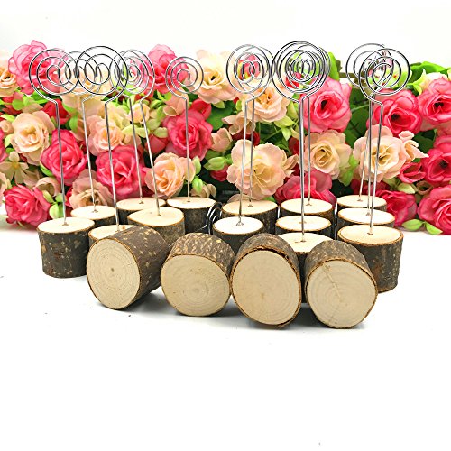 Rustic Table Number Holders Real Wood Base Wedding Table Number Stands Party Decoration Wood Place Card Holders Picture Memo Note Photo Clip Holder (20pcs Table Number Holders) - Thumbnail 2