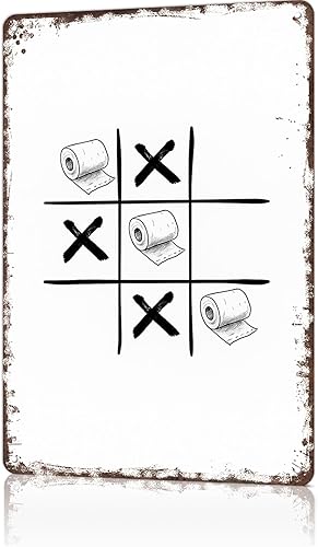 Cartel de metal vintage divertido Tic Tac Toe póster de papel higiénico para decoración de pared para el hogar, sala de estar, oficina, bar,
