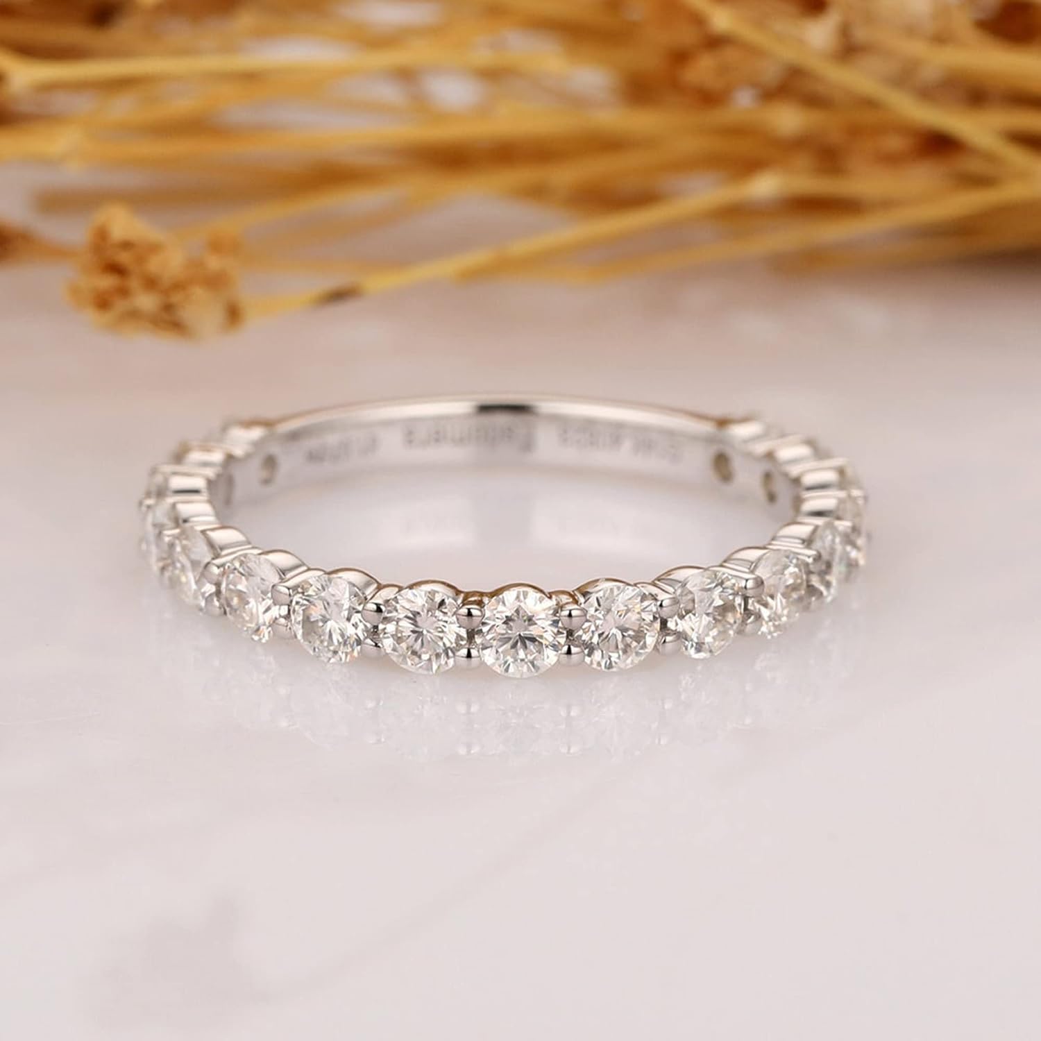 Kardy Moissanite Anniversary Band Solid 10K/14K/18K White/Yellow/Rose Gold 925 Silver Wedding Engagement Ring for Women with Certificate