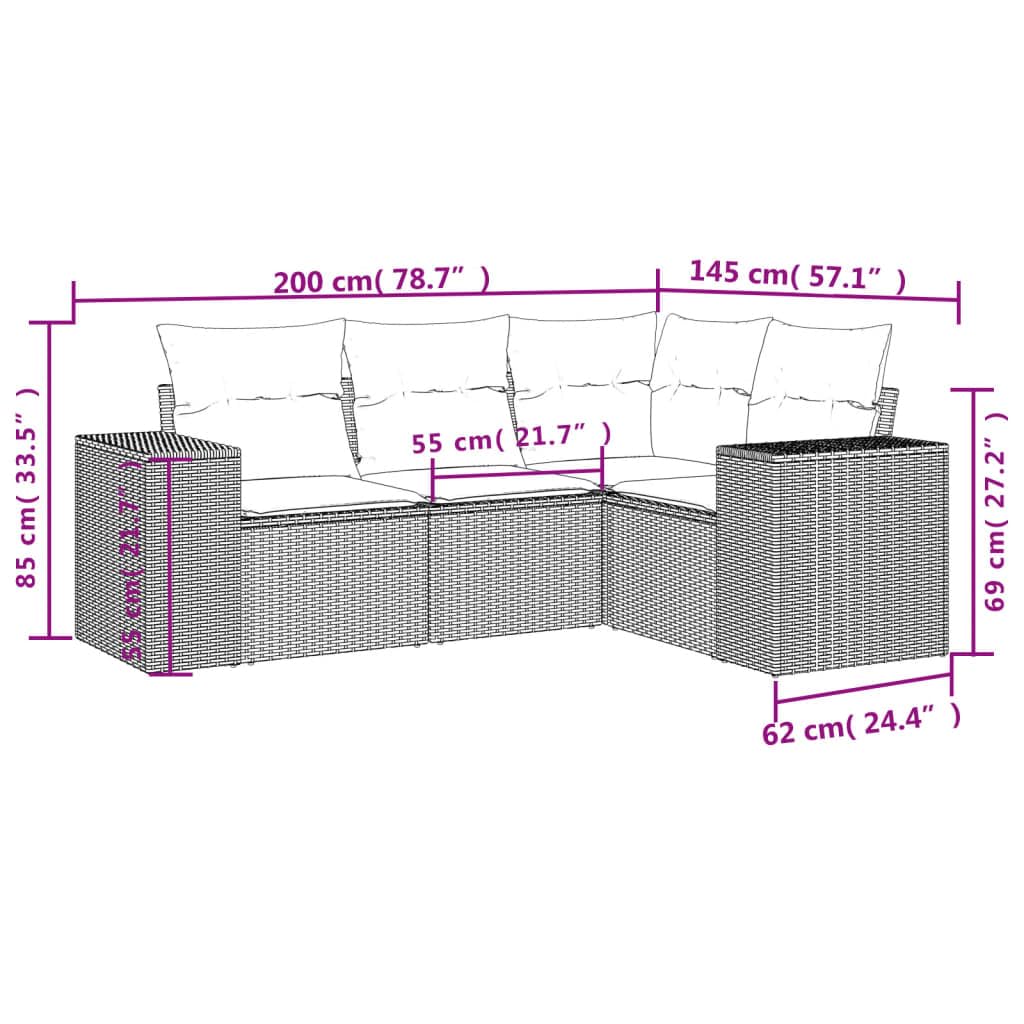 Poliratán Duradero Conjunto terraza marrón 4 Piezas