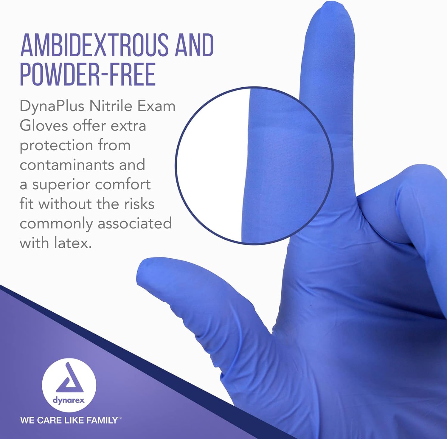 Dynarex DynaPlus Disposable Nitrile Exam Gloves, Powder-Free, Latex-Free, Strength + Value, Used by Professionals, Blue, Medium, 1 Case, 10 Boxes of 200 Gloves