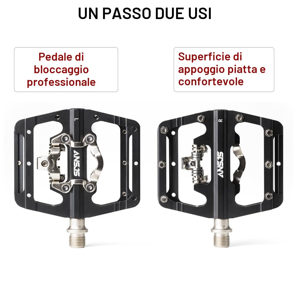 Pedali per Mountain Bike, Piattaforma Piatta Compatibile con SPD, Doppia Funzione, Sigillati, in Alluminio, 9/16'', per Strada, MTB