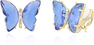 YOQUCOL Butterfly Shape Crystal Clip On Earrings Non Pierced Golden Stud for Women