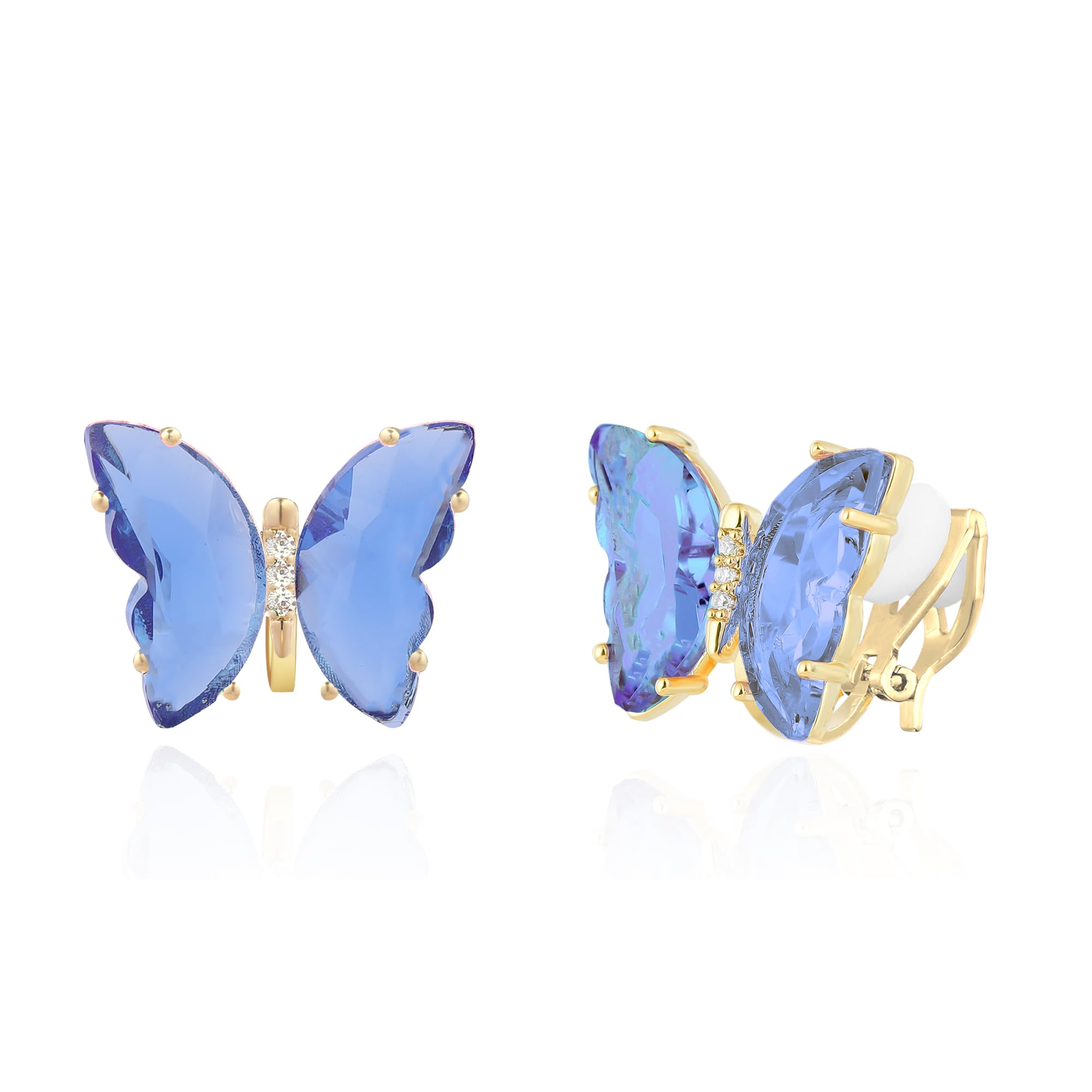 QUKEButterfly Shape Crystal Clip On Earrings Non Pierced Ears for Women Girls