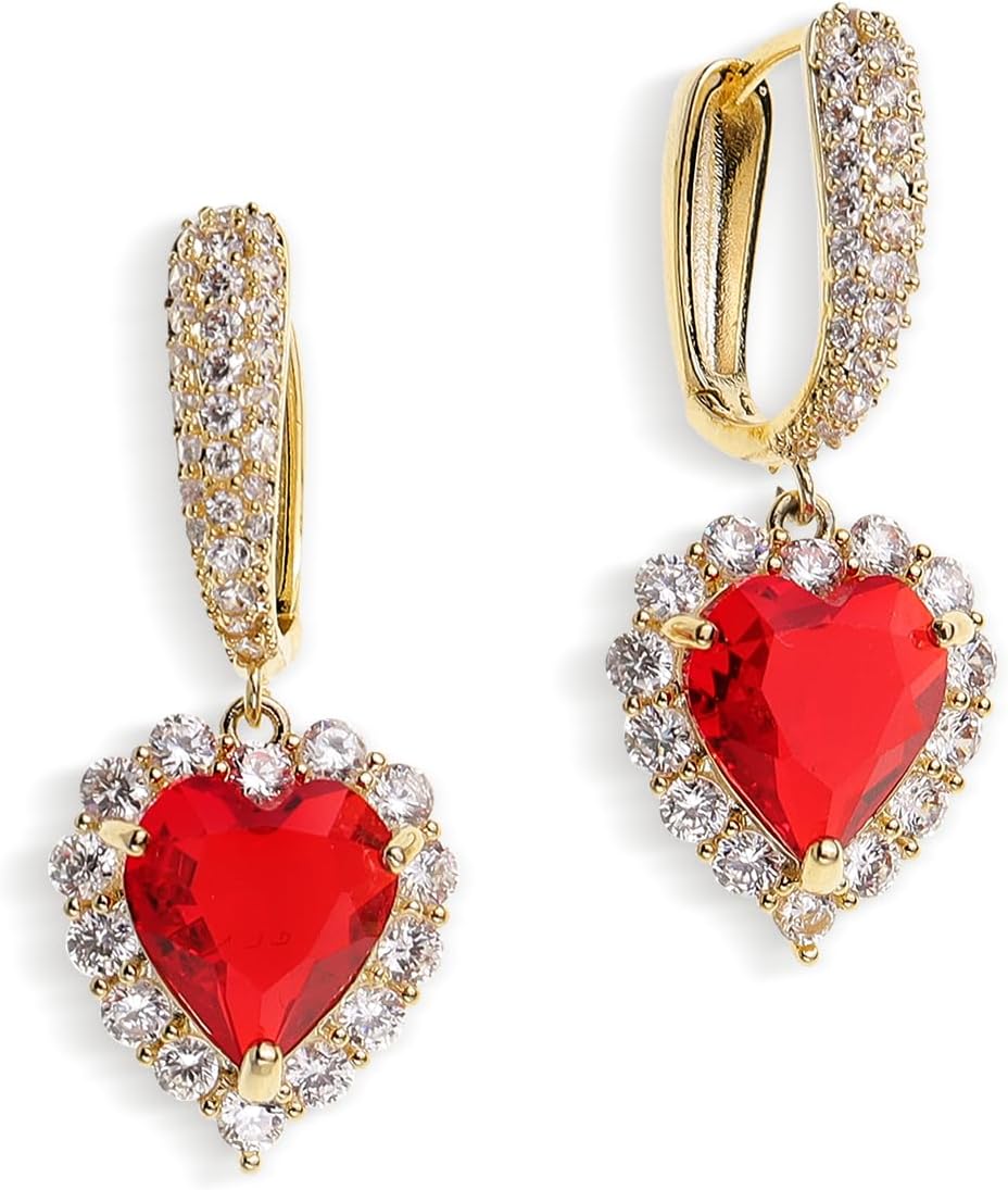 Rhinestone Heart dangle Gold Hoop Earrings for Women, Sparkly Crystal Cubic Zirconia Drop Huggie Earing Dangling Prom Fashion Jewelry Gift