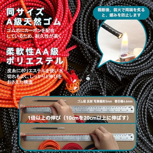 DLLM ゴムコード 反射付き 幅3mm 10m ブラック