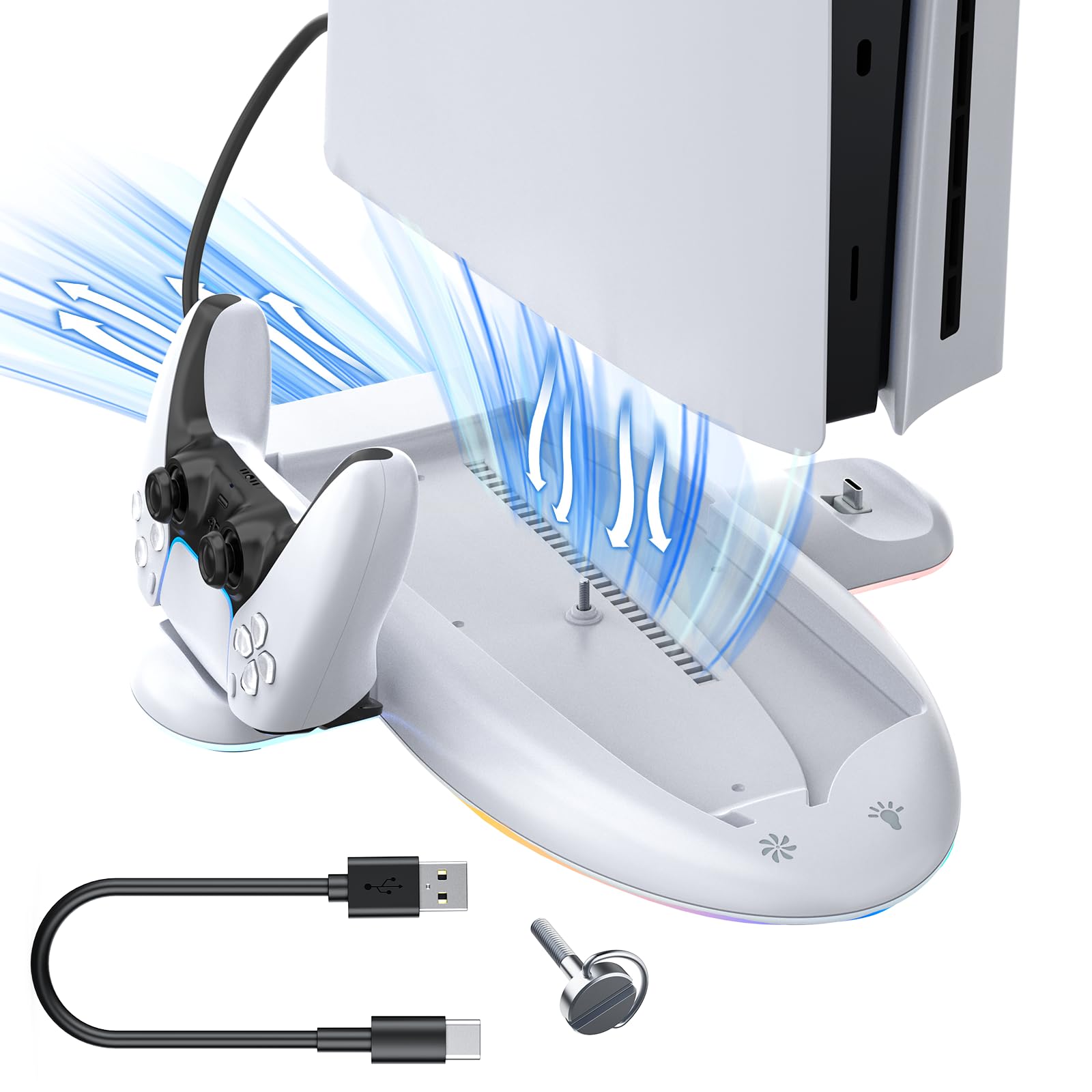 OLCLSS Stand for P5 Slim with Cooling Fan & RGB Lighting, Compatible with Regular and Elite Controller Charging, for P5 Slim Console Only, Not for Other