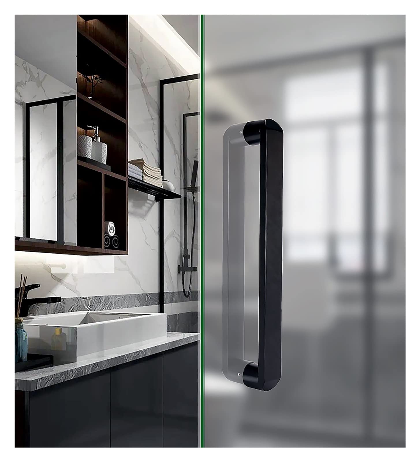 Cwcqgh Black Matte Push Pull Bar - Stainless Steel H Shape,Glass Door Handles For Office Bathroom, 16/24/32/40/48Inch, Double Side Mounted,44Cm/17.3In