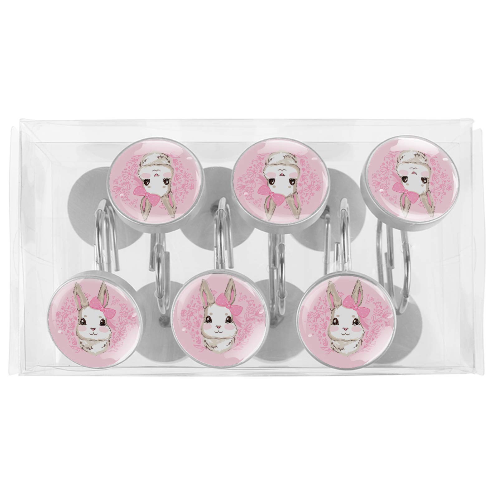 YRMLYMOP 12 PCS Pink Rabbit Shower Curtain Hooks - Rustproof Resin & Stainless Steel Bathroom Decor - View #9
