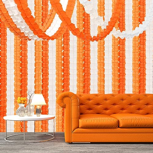 Image of Orange Beige Fall Baby-Shower Party-Decorations Streamers Garland - 157Ft Four-Leaf Clover Autumn Harvest Thanksgiving Hanging Banner,Boho Birthday Bridal Wedding Engagement Bachelorette Decor Hugtmr